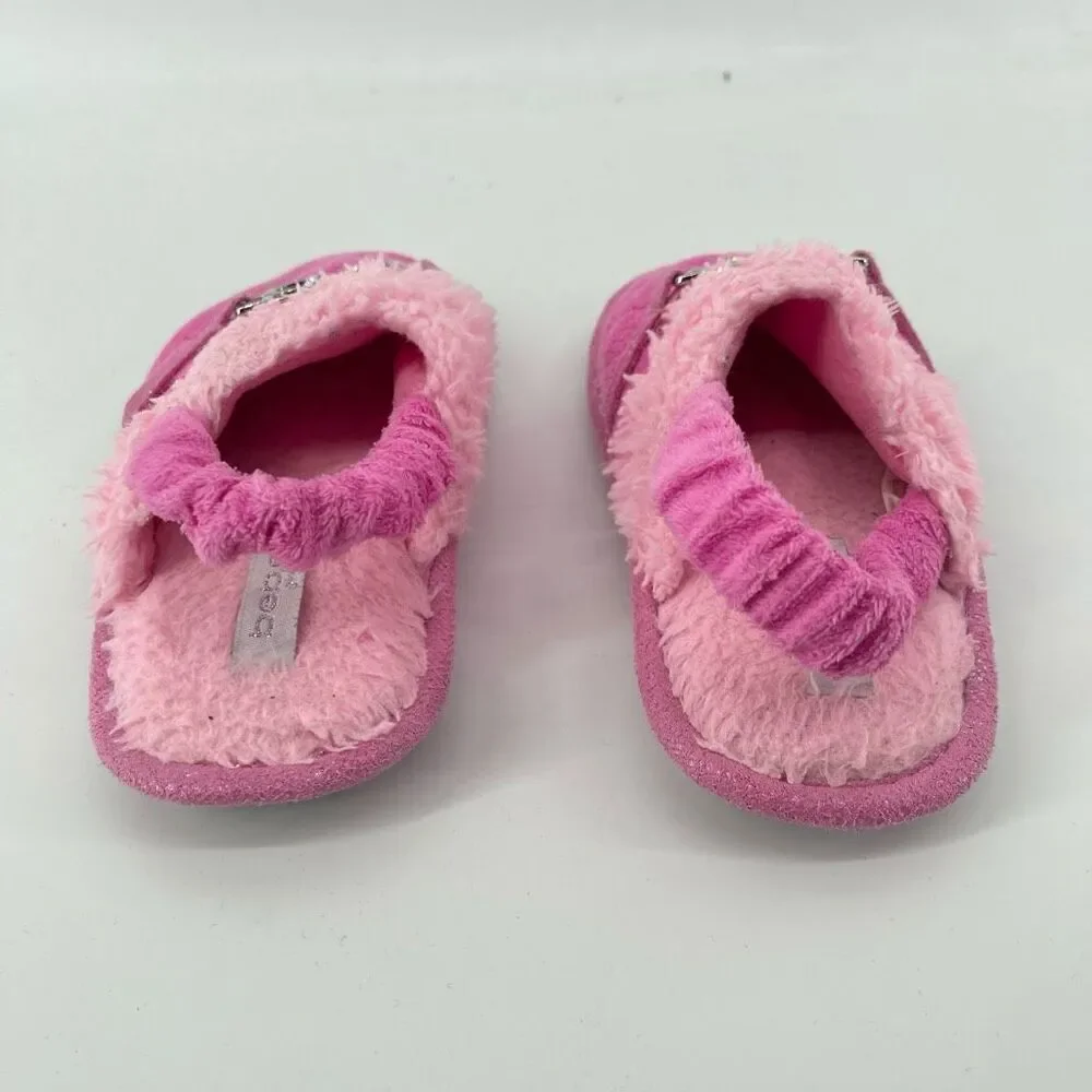 Bebe Girls Pink Plush Faux Fur Slingback Slippers Size 9/10 Cozy Fuzzy Shoes